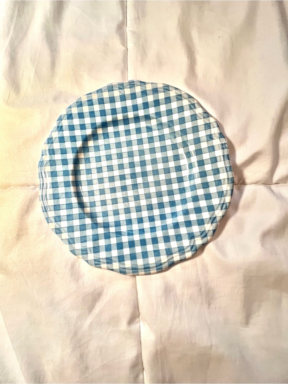 Vintage 1950’s Linda Ironside Light Blue White Check Gingham Salad Dessert Plate